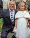 Joe Longthorne with Tracey Jordan's daughter Carley at her christening a few weeks ago in October 2013, Joe became Carley's God parent at the ceremony in Blackpool, thanks to Tracey Jordan for the photo.