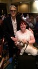 Joe with the Chief Executive of the Disability First Charity Ms Denise Baker and her beloved dog Ossie. Joe is patron of Disability First.