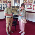 Linda Mcvean Gunn pictured here at Joe's beloved piano in the Joe Longthorne MBE Museum North Pier Blackpool .